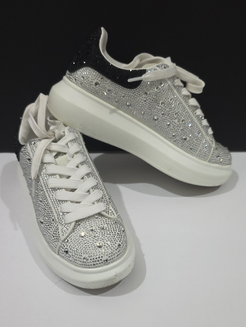 Steve Madden Crystal Embellished Sneakers - White & Black